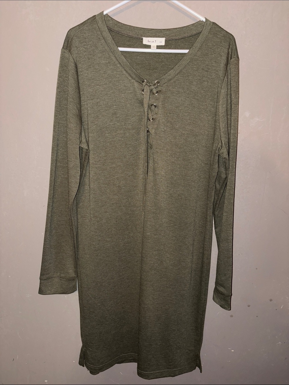 love J Olive Green Lace-Up Long Sleeve Dress 2x